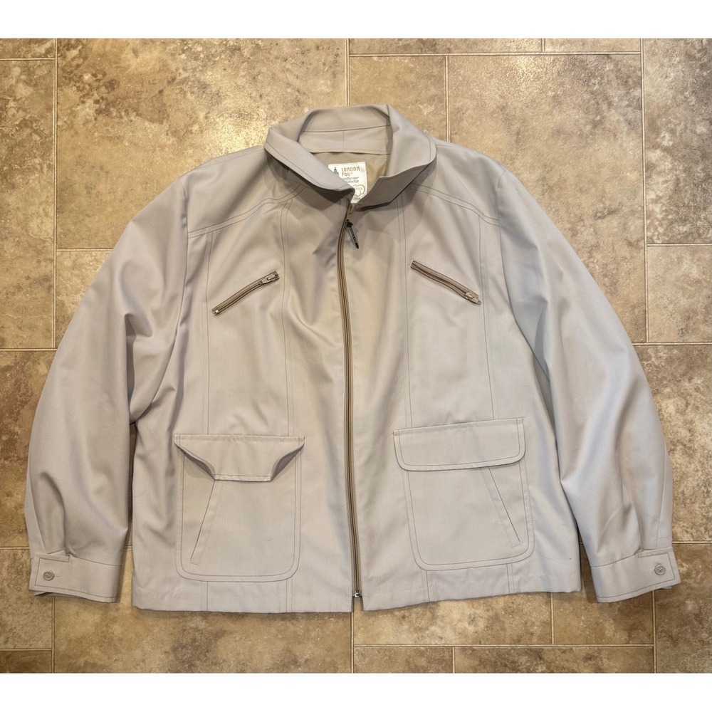 London Fog Mens Vintage Tan Beige Full Zip Jacket Size 52 Regular Large Pockets